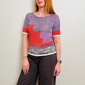 ETRO Milano Geometric Knit Short Sleeve Sweater IT 38 US Small Italy Boho
